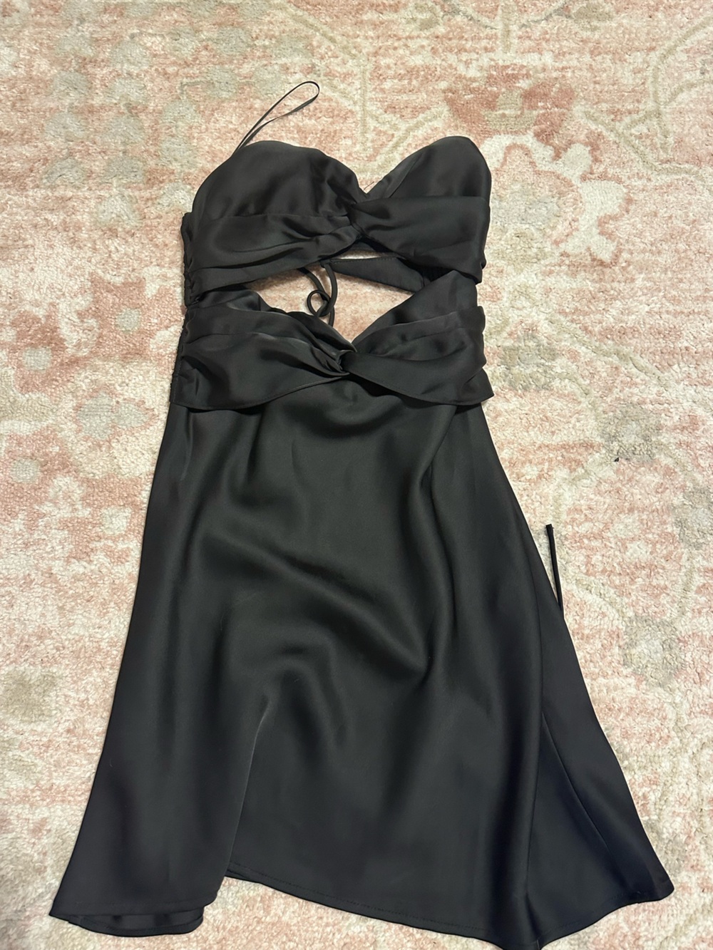 Backless Black Satin Evening Dress with Cutout Detail